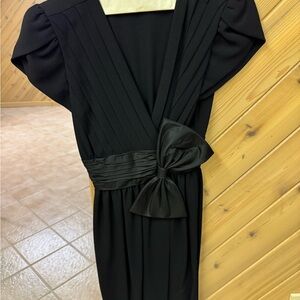 Albert Nipon Black Puff Sleeve Wrap Dress